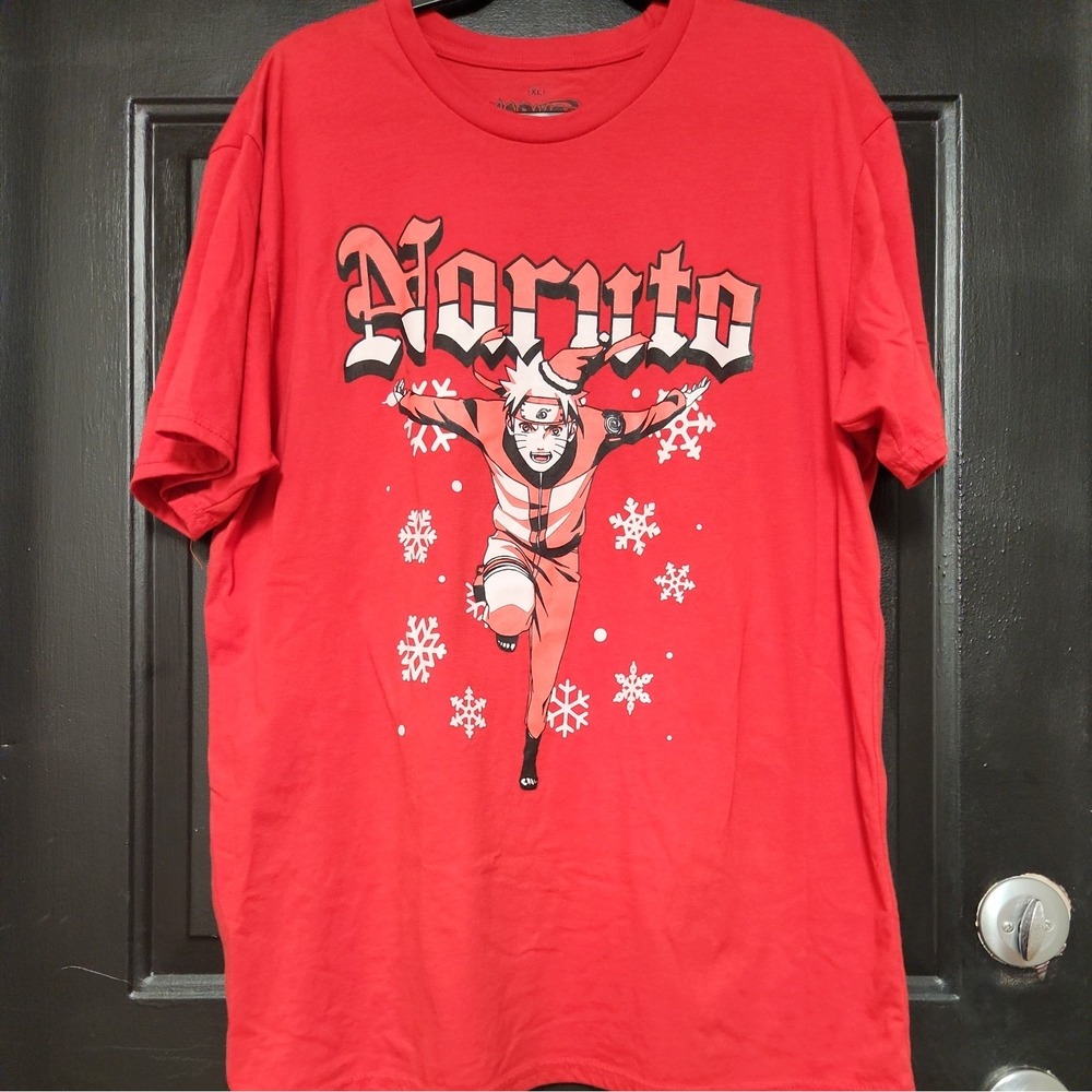 Naruto T-Shirt Men's XL Shippuden Shonen Jump Anime Christmas Holiday Red Tee